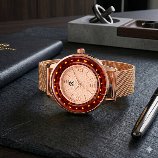 STRADA Uhr mit Murano Stil Glas Besatz, PC21S japanisches Uhrwerk, Edelstahl, Rot, Roségoldfarben