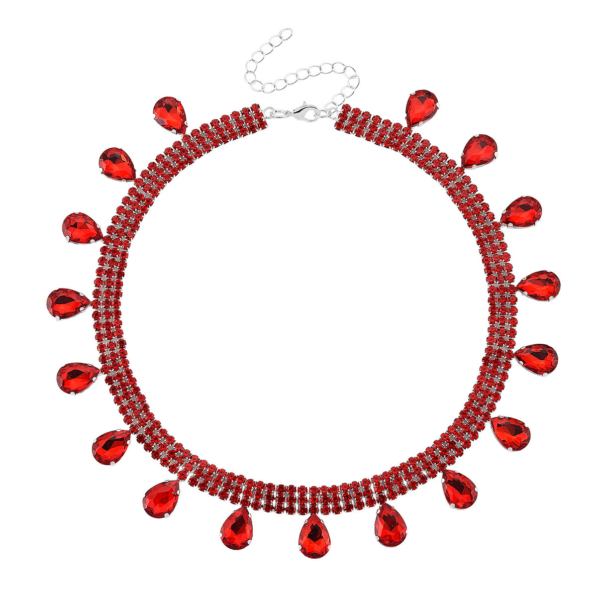 Roter Kristall Halskette ca. 50 cm Nickelfreies Messing