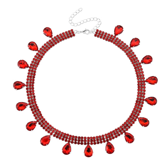 Roter Kristall Halskette ca. 50 cm Nickelfreies Messing