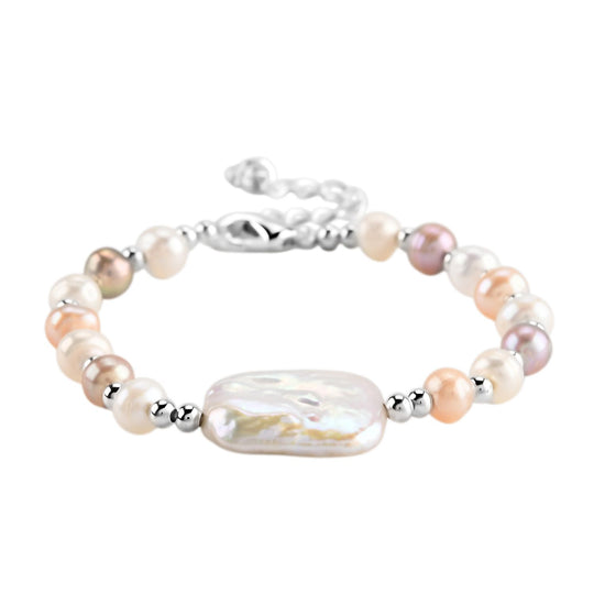 Mehrfarbige Süßwasser Perle Armband ca. 15.85 cm + 3.5 cm Extender, Nickelfreies Messing