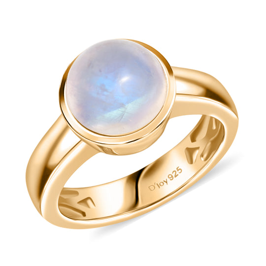 D'Joy AA Meetiyagoda Regenbogen Mondstein Ring 925 Silber 750 Gelb Vergoldet (Größe 20.00) ca. 3.33 ct