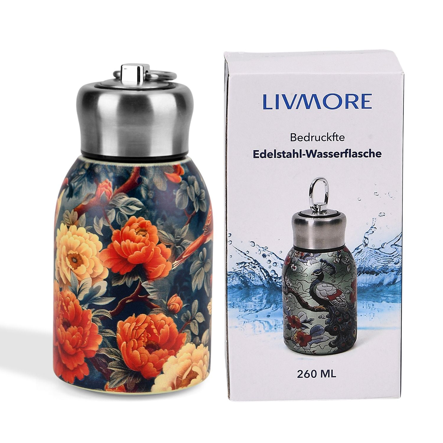 LIVMORE Edelstahl Trinkflasche 260 ml ca. 14 cm Blauer Vogel Blau