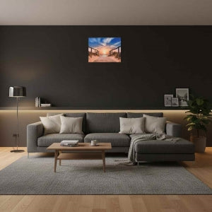 LIVMORE Sonnenuntergang Strand Motiv LED Wandbild mit integrierter Lampe 30 x 40 cm