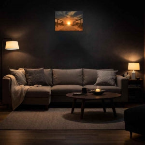 LIVMORE Sonnenuntergang Strand Motiv LED Wandbild mit integrierter Lampe 30 x 40 cm