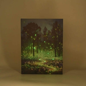 LIVMORE Waldpfad Nacht Motiv LED Wandbild mit Glasfaser Lichteffekt 30 x 40 cm