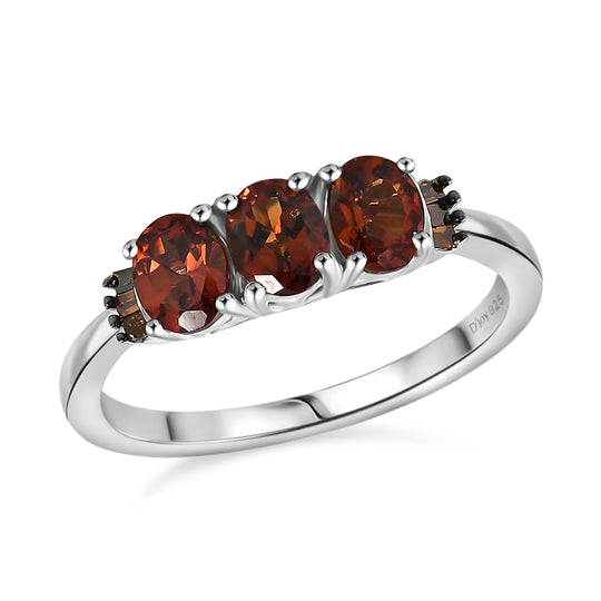 D'Joy AAA Hessonit Granat, Roter Diamant Ring 925 Silber platiniert (Größe 19.00) ca. 1,37 ct