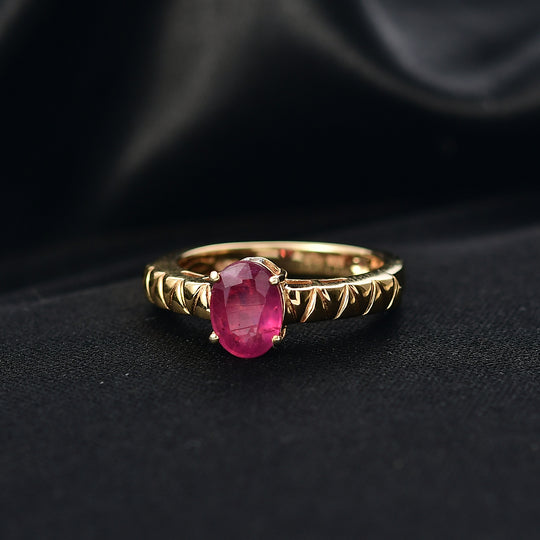 D'Joy Afrikanischer Rubin (Fissure gefüllt), Weißer Diamant Ring 925 Silber 750 Gelb Vergoldet (Größe 18.00) ca. 1,84 ct