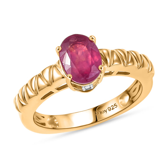 D'Joy Afrikanischer Rubin (Fissure gefüllt), Weißer Diamant Ring 925 Silber 750 Gelb Vergoldet (Größe 18.00) ca. 1,84 ct