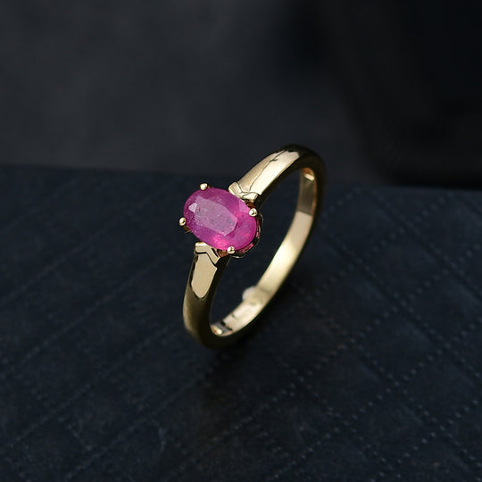 D'Joy Afrikanischer Rubin (Fissure gefüllt) Ring 925 Silber 750 Gelb Vergoldet (Größe 17.00) ca. 1,21 ct
