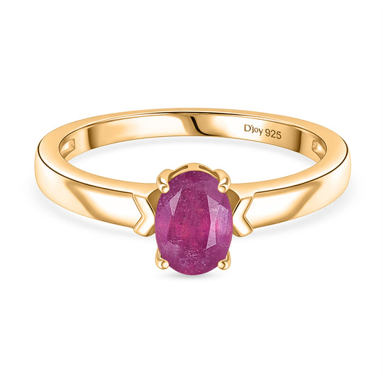 D'Joy Afrikanischer Rubin (Fissure gefüllt) Ring 925 Silber 750 Gelb Vergoldet (Größe 17.00) ca. 1,21 ct