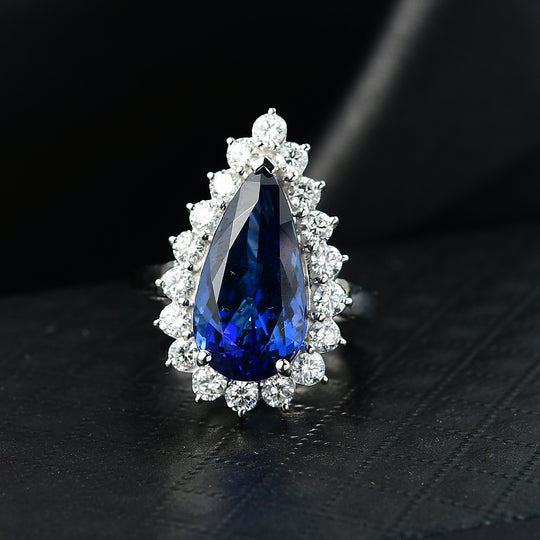 Rhapsody AAAA Tansanit, Weißer Diamant Ring 950 Platin (Größe 19.00) ca. 11.34 ct