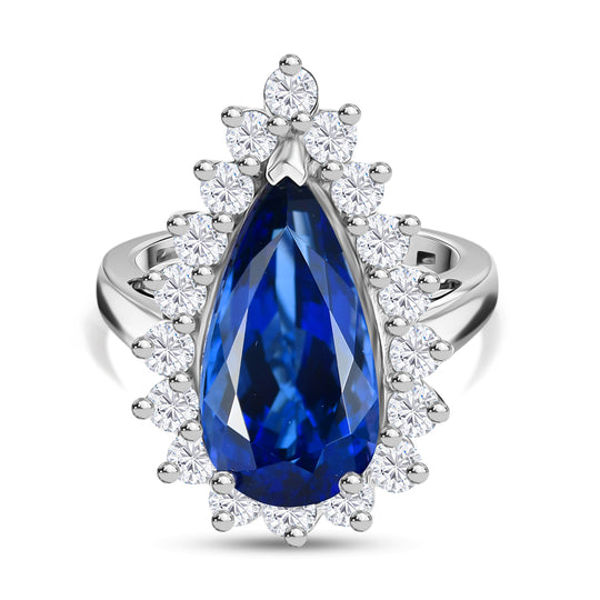 Rhapsody AAAA Tansanit, Weißer Diamant Ring 950 Platin (Größe 19.00) ca. 11.34 ct