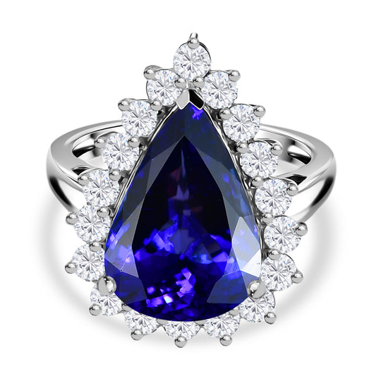 Rhapsody AAAA Tansanit, Weißer Diamant Ring 950 Platin (Größe 19.00) ca. 11.34 ct