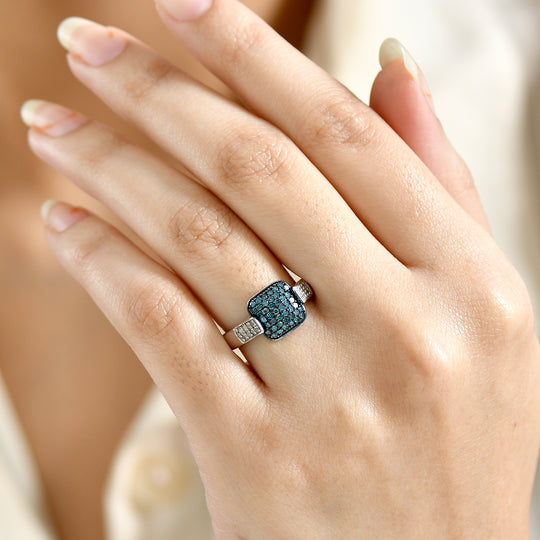 D'Joy Weißer Diamant, Blauer Diamant Ring 925 Silber rhodiniert (Größe 21.00) ca. 0.50 ct