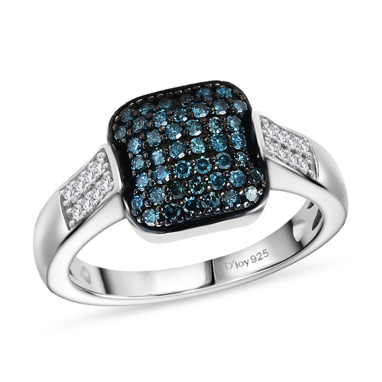 D'Joy Weißer Diamant, Blauer Diamant Ring 925 Silber rhodiniert (Größe 21.00) ca. 0.50 ct