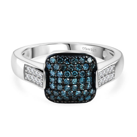 D'Joy Weißer Diamant, Blauer Diamant Ring 925 Silber rhodiniert (Größe 21.00) ca. 0.50 ct