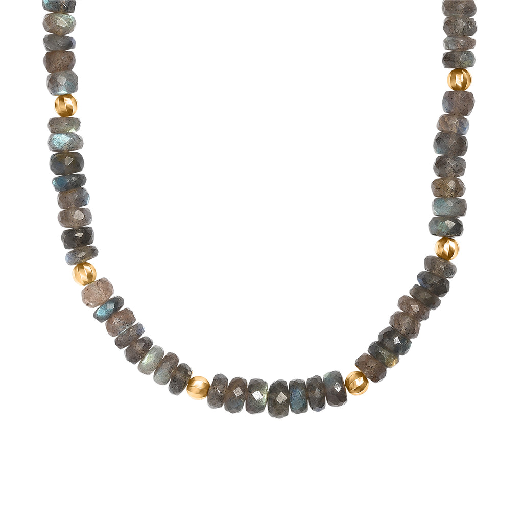 D'Joy AAA Labradorit Halskette ca. 45 cm + 5 cm Extender, 925 Silber 750 Gelbgold Vermeil ca. 223,00 ct.