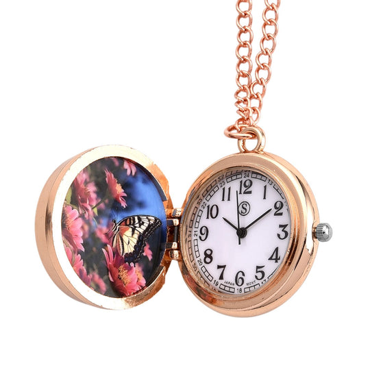 STRADA Glasuhr mit echten Blumen im Zifferblatt, Eisenarmband, 91.4 cm, Rose
