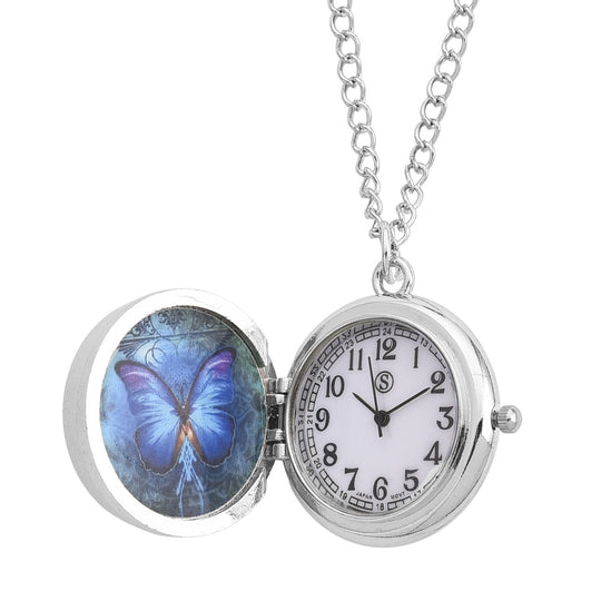 STRADA Glasuhr mit echten Blumen im Zifferblatt, Eisenarmband, 91.4 cm, Silber