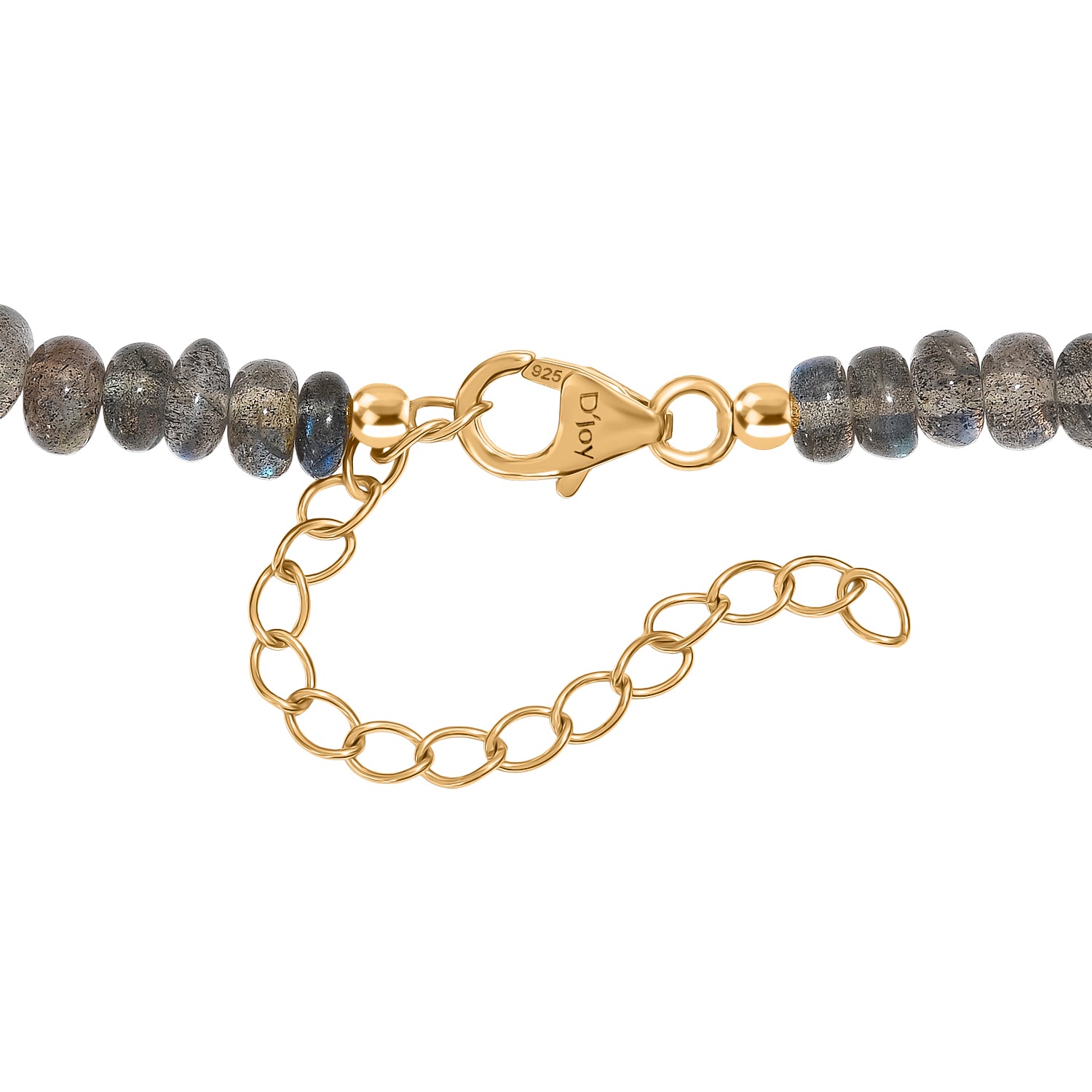 D'Joy AAA Labradorit Halskette ca. 45 cm + 5 cm Extender, 925 Silber 750 Gelbgold Vermeil ca. 150,00 ct.