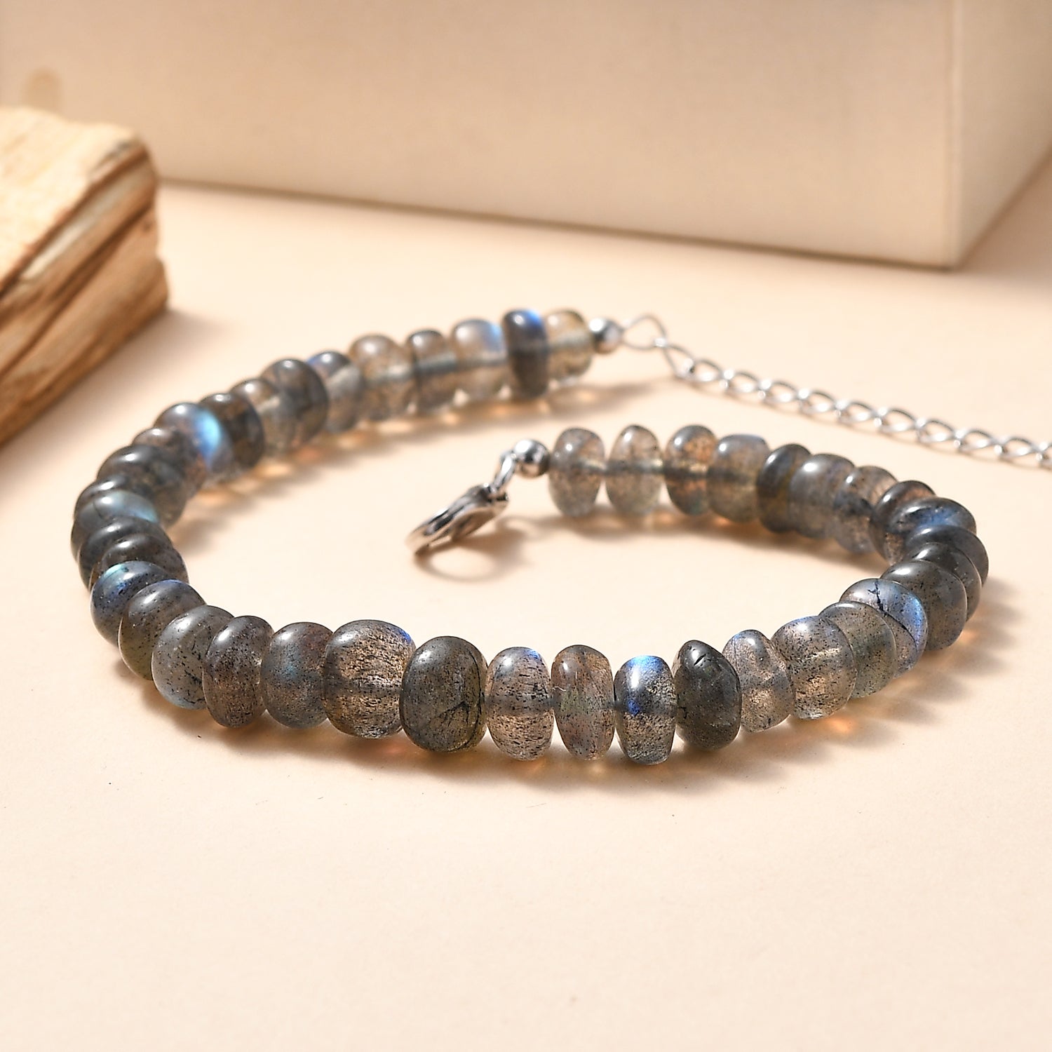 D'Joy AAA Labradorit Armband ca. 19 cm + 5 cm Extender, 925 Silber rhodiniert ca. 60,00 ct.