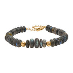 D'Joy AAA Labradorit Armband ca. 19 cm + 5 cm Extender, 925 Silber 750 Gelbgold Vermeil ca. 85,00 ct.