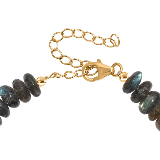 D'Joy AAA Labradorit Armband ca. 19 cm + 5 cm Extender, 925 Silber 750 Gelbgold Vermeil ca. 85,00 ct.