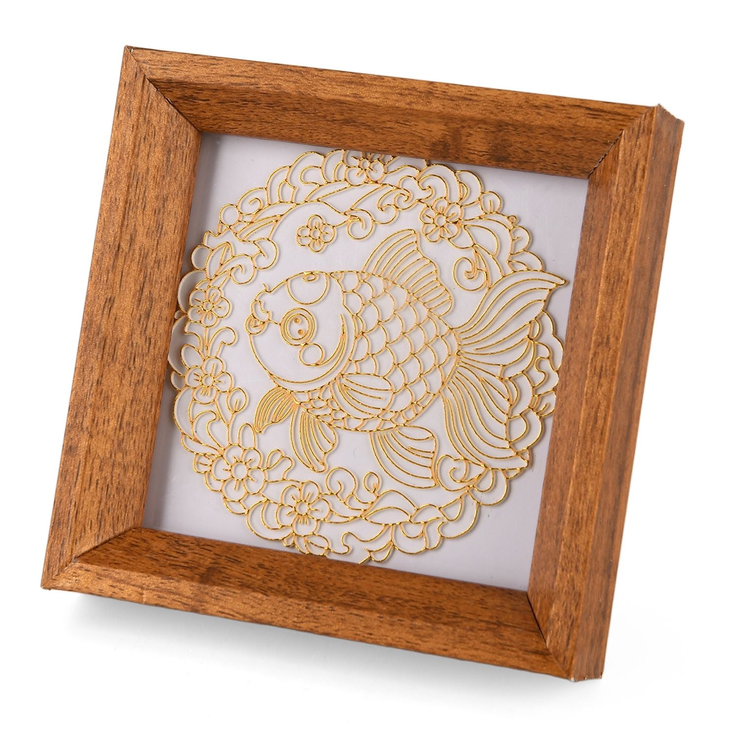 GOLDEN LOTTERY Rundes Sandbild im Tischrahmen Set mit farbigem Sand, wasserbasiertem Kleber, Plastikbecher und Malwerkzeug 18,5 x 16 x 5 cm, Koi Fisch Motiv