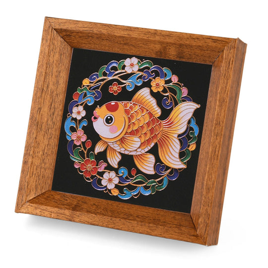 GOLDEN LOTTERY Rundes Sandbild im Tischrahmen Set mit farbigem Sand, wasserbasiertem Kleber, Plastikbecher und Malwerkzeug 18,5 x 16 x 5 cm, Koi Fisch Motiv