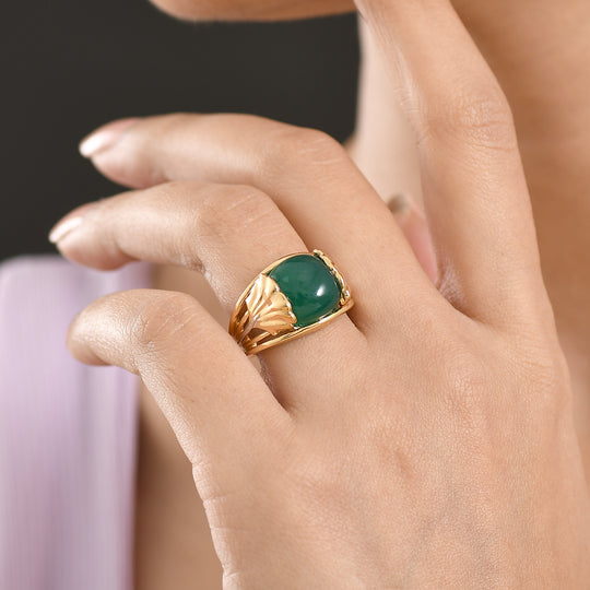 EVER TRUE Verde Onyx Ring Nickelfreies Messing Zweifarbige Beschichtung (Größe 18.00) ca. 7,12 ct