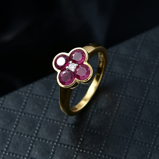 D'Joy Afrikanischer Rubin (Fissure gefüllt), Weißer Zirkon Ring 925 Silber 750 Gelbgold Vermeil (Größe 19.00) ca. 1,83 ct