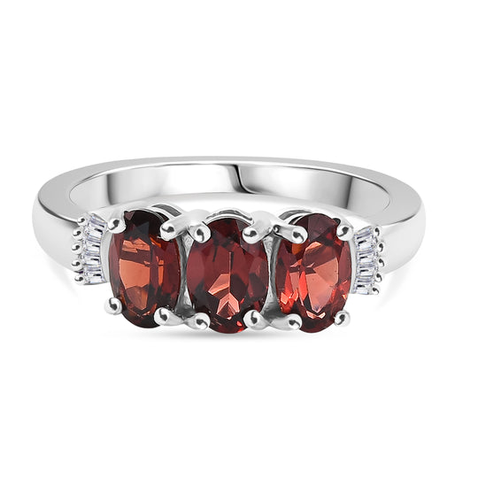 EVER TRUE Mosambik Granat, Weißer Diamant Ring Nickelfreies Messing (Größe 21.00) ca. 2.00 ct