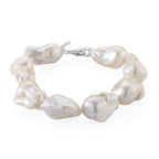 D'Joy Weiße Barockperle (13-16 mm) Armband ca. 19 cm + 5 cm Extender, 925 Silber rhodiniert