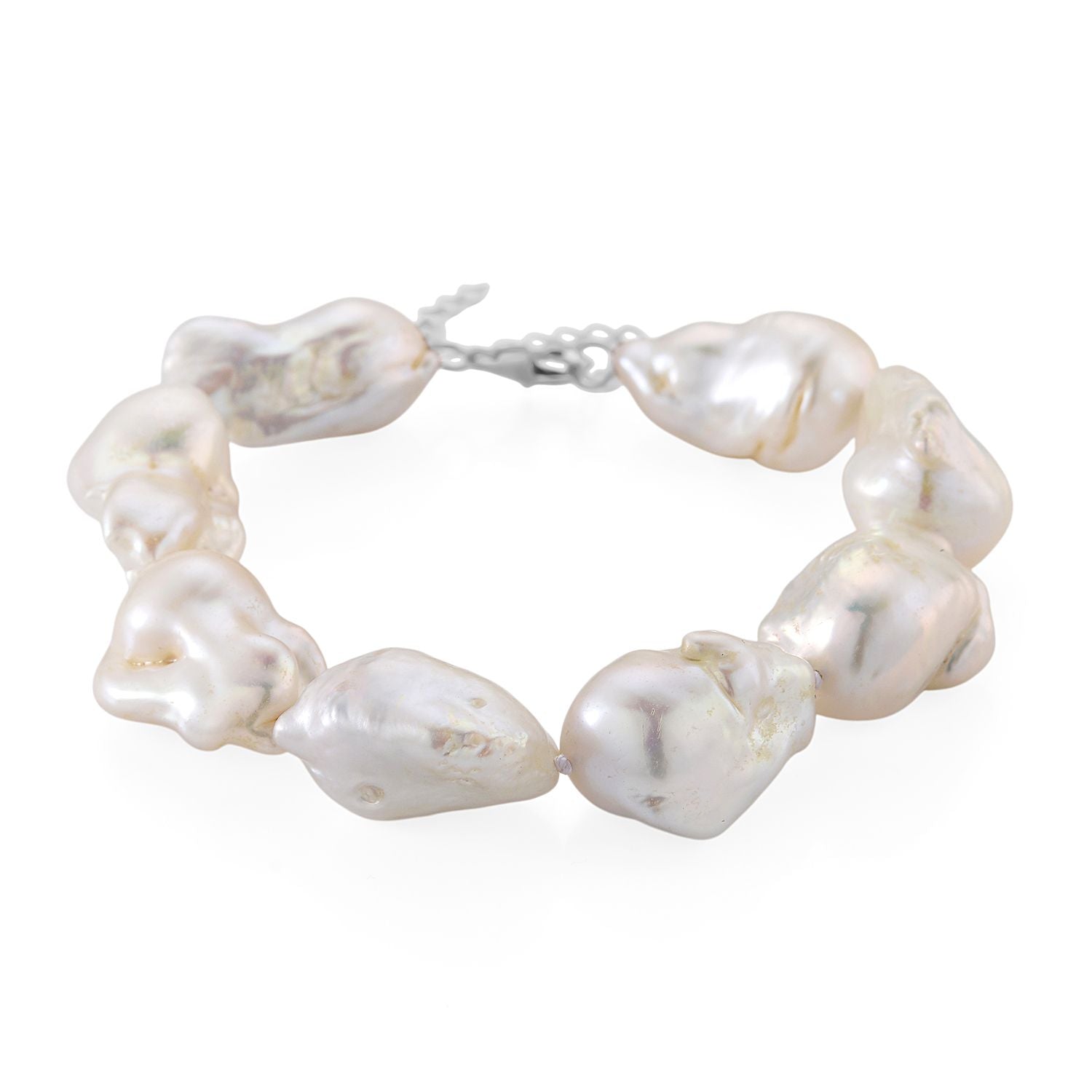 D'Joy Weiße Barockperle (13-16 mm) Armband ca. 19 cm + 5 cm Extender, 925 Silber rhodiniert