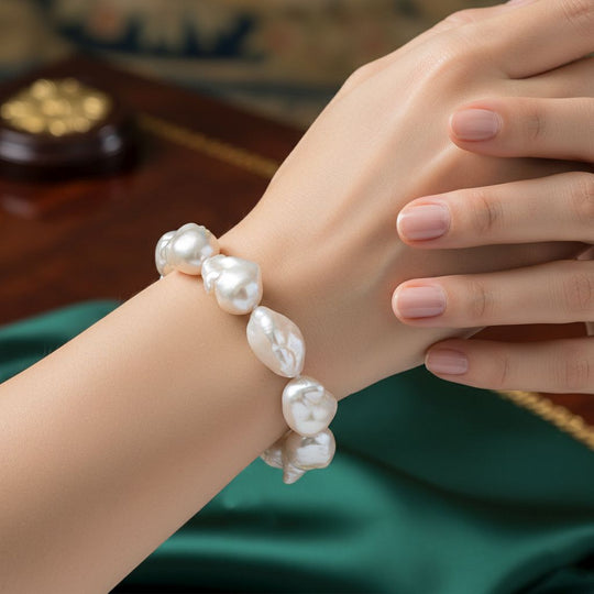 D'Joy Weiße Barockperle (13-16 mm) Armband ca. 19 cm + 5 cm Extender, 925 Silber rhodiniert