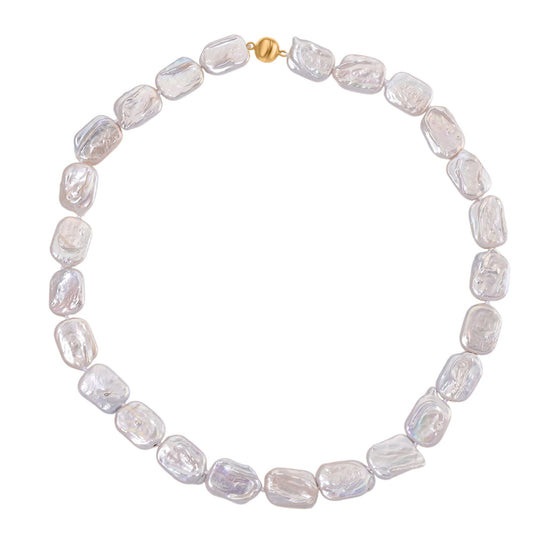 D'Joy Weiße Keshi Perle Halskette ca. 50 cm 925 Silber vergoldet 0.10 ct
