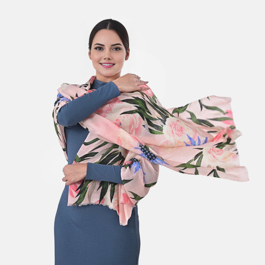 Black Floral Cashmere Wool Scarf