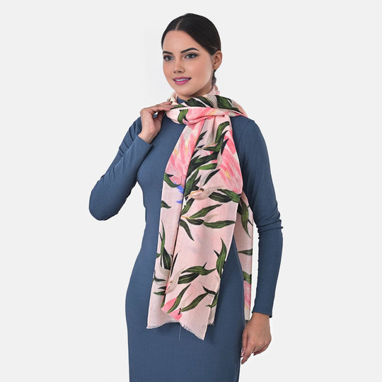 Black Floral Cashmere Wool Scarf