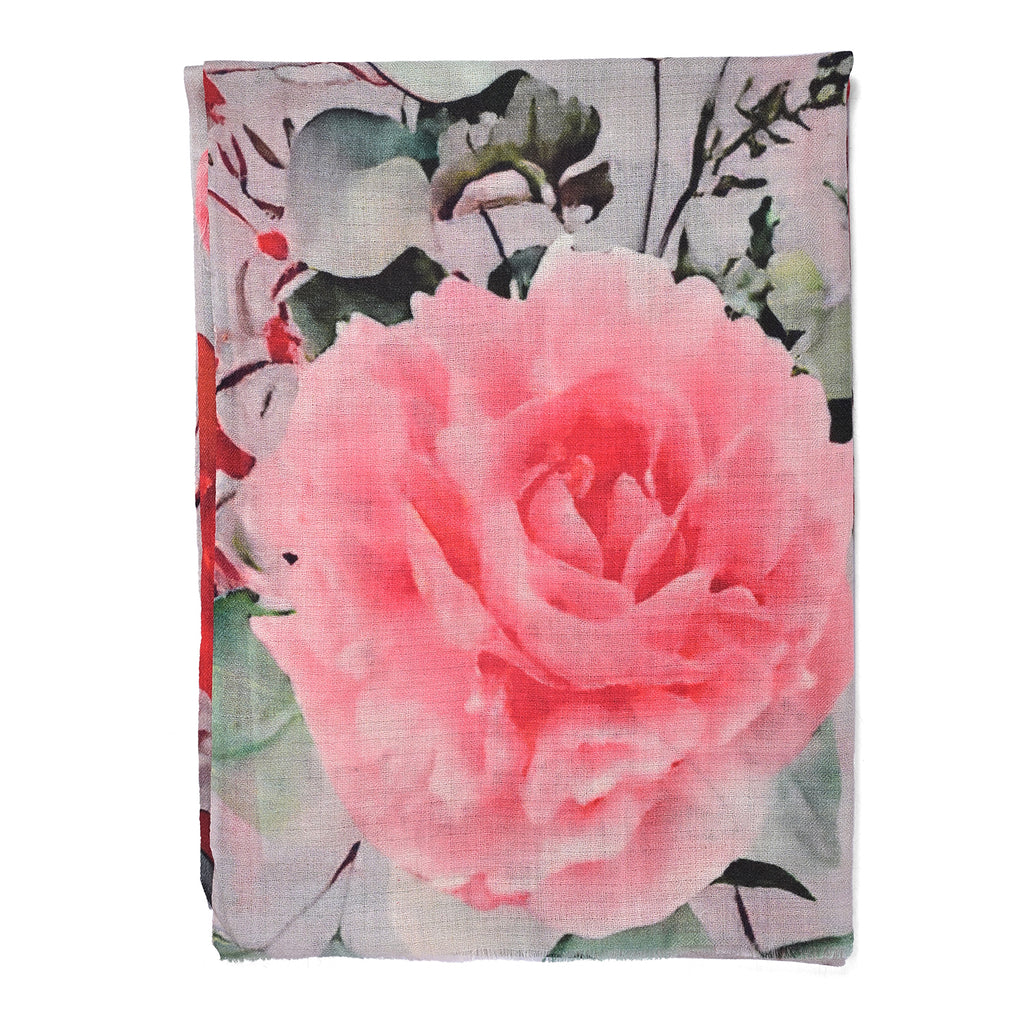 LA MAREY - Großformatiger Schal, 100% Kaschmirwolle, 70 x 195 cm, Rosen Blumenprint