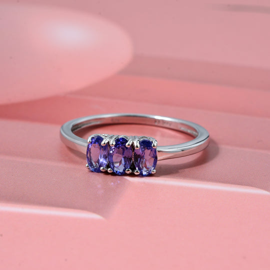 D'Joy AA Tansanit Ring 925 Silber rhodiniert (Größe 19.00) ca. 0.71 ct