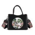 Florale Kunstprint Crossbody Tasche mit gemustertem Schulterriemen, 30x12x22cm, Schwarz