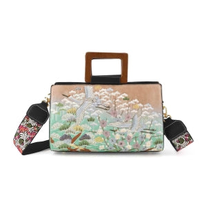 Florale Kunstprint Clutch-Crossbody-Tasche, 30 x 13 x 19 cm, Apricot