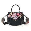 Kompakte Kunstprint Crossbody Tasche mit floralem Design, 23x9x17cm, Schwarz