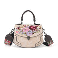 Kompakte Crossbody-Tasche mit floraler Stickerei, 23 x 9 x 17 cm, Apricot