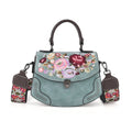 Kompakte Kunstprint Crossbody-Tasche mit floralem Design, 23 x 9 x 17 cm, Petrol