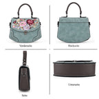 Kompakte Kunstprint Crossbody-Tasche mit floralem Design, 23 x 9 x 17 cm, Petrol