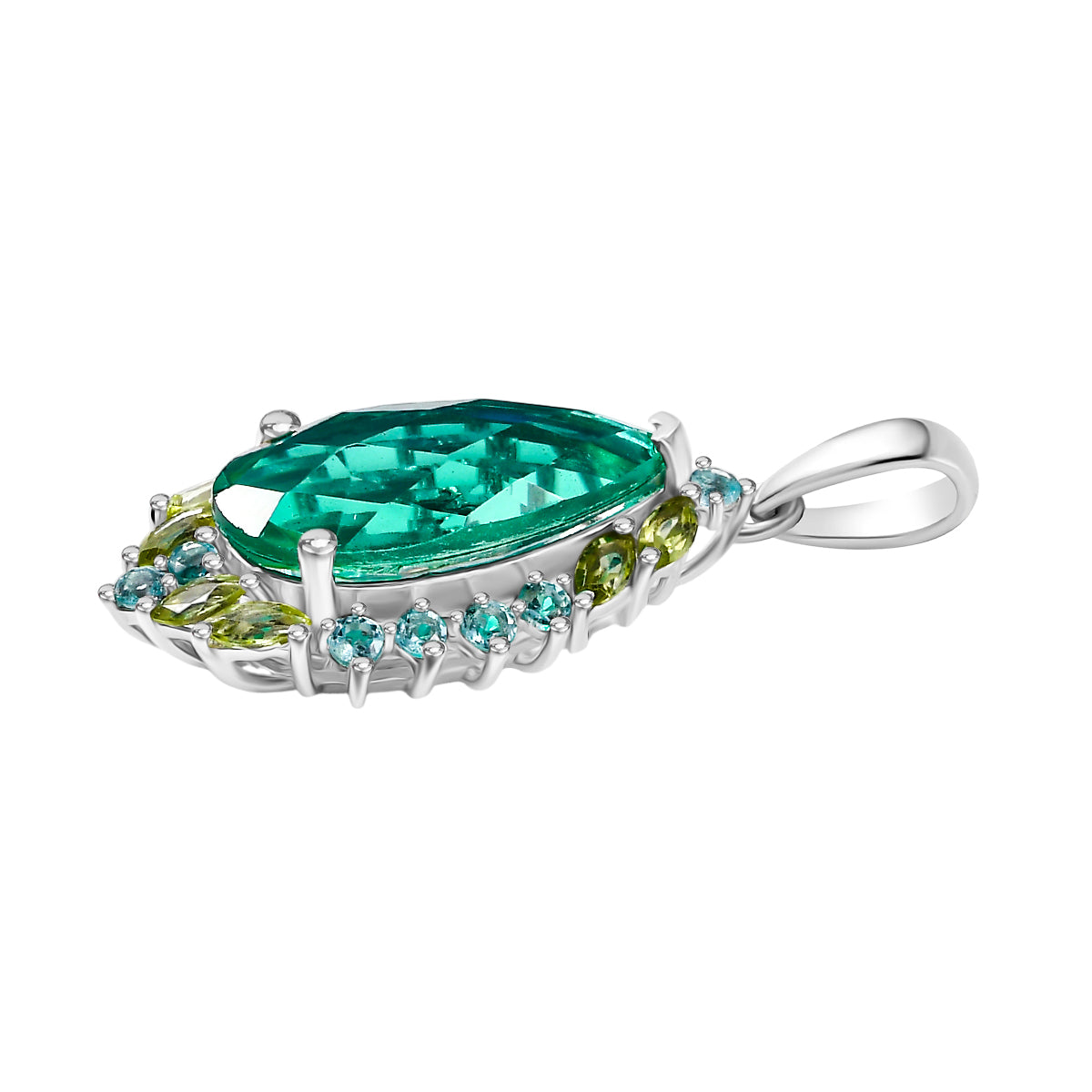 D'Joy Pfau Quarz Triplette, Peridot Anhänger 925 Silber rhodiniert ca. 6.99 ct