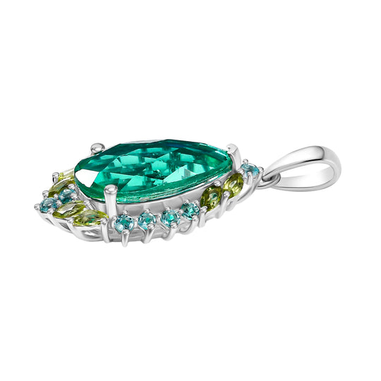 D'Joy Pfau Quarz Triplette, Peridot Anhänger 925 Silber rhodiniert ca. 6.99 ct