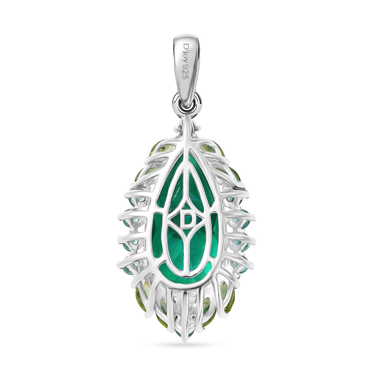 D'Joy Pfau Quarz Triplette, Peridot Anhänger 925 Silber rhodiniert ca. 6.99 ct
