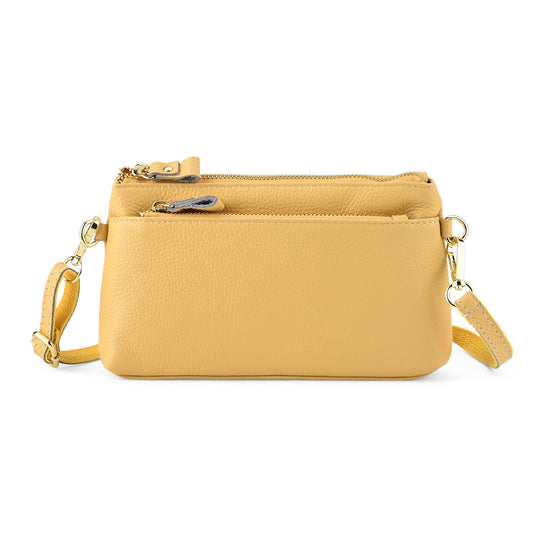 Leder Crossbody Tasche mit mehreren Reißverschlussfächern und verstellbarem Schulterriemen 21.5 x 4 x 13 cm Gelb